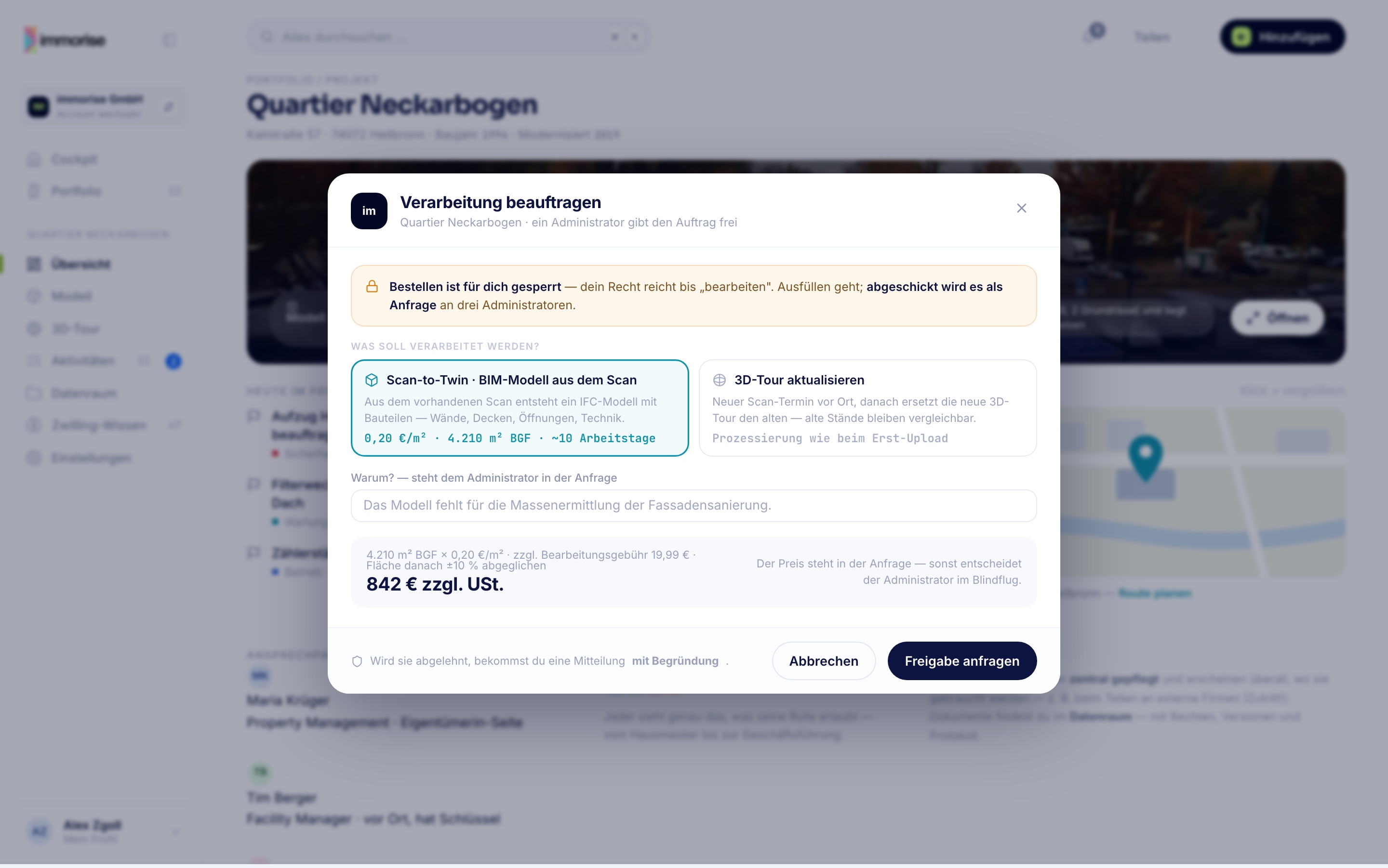 Ohne Bestellrecht · Freigabe anfragen